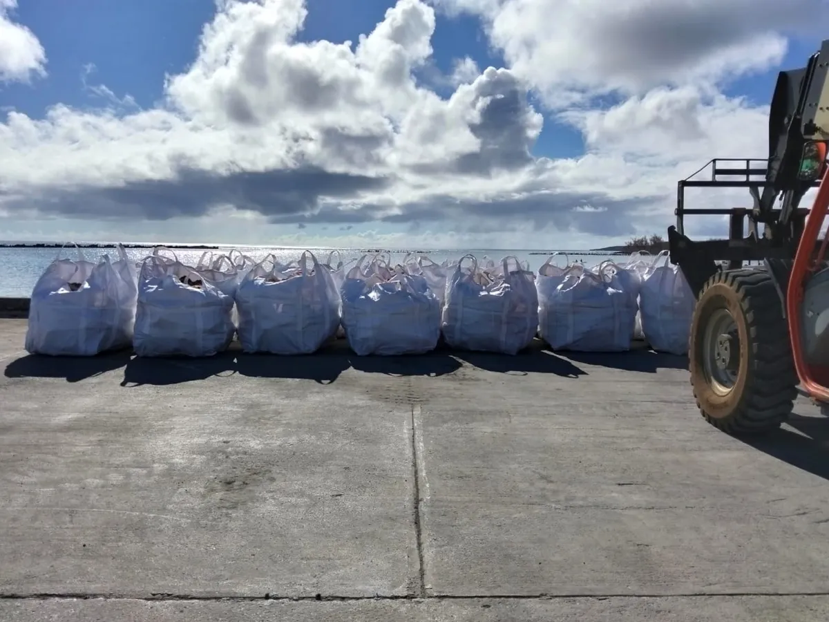Bulk bags staged on a pier for shipment